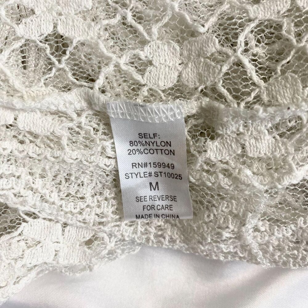 Style Apparel White Fringe Granny Lace Open Front Sheer Cardigan M - Picture 6 of 6